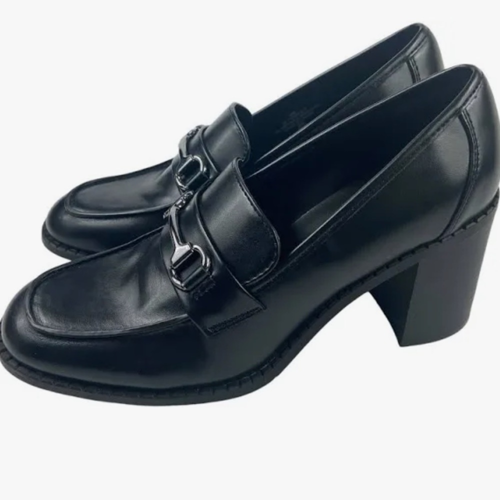 Marc Fisher Black Leather Block Heel Loafers